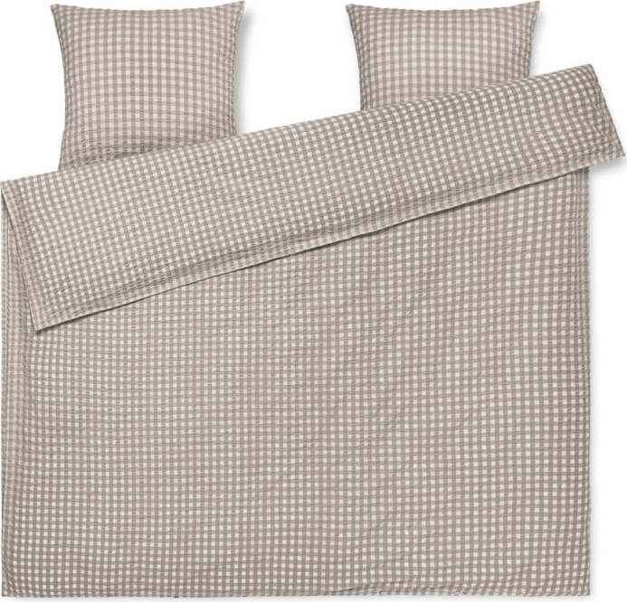 Šedo-béžové prodloužené krepové povlečení na dvoulůžko 200x220 cm Bæk&Bølge – JUNA Juna