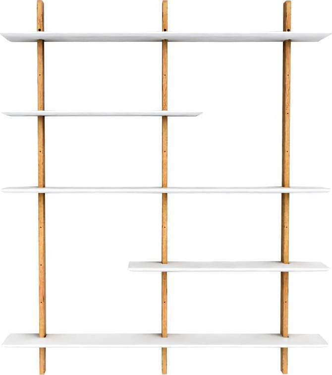 Bílý policový díl s konstrukcí z dubového dřeva Tenzo Bridge