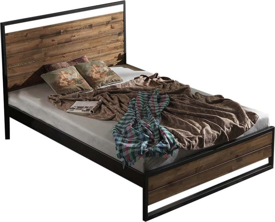 Dvoulůžková postel s roštem v černo-přírodní barvě 140x200 cm Ariane – Kalune Design Kalune Design