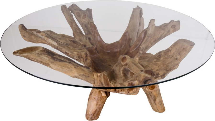 Kulatý konferenční stolek v přírodní barvě se skleněnou deskou ø 110 cm Amazonas – House Nordic House Nordic