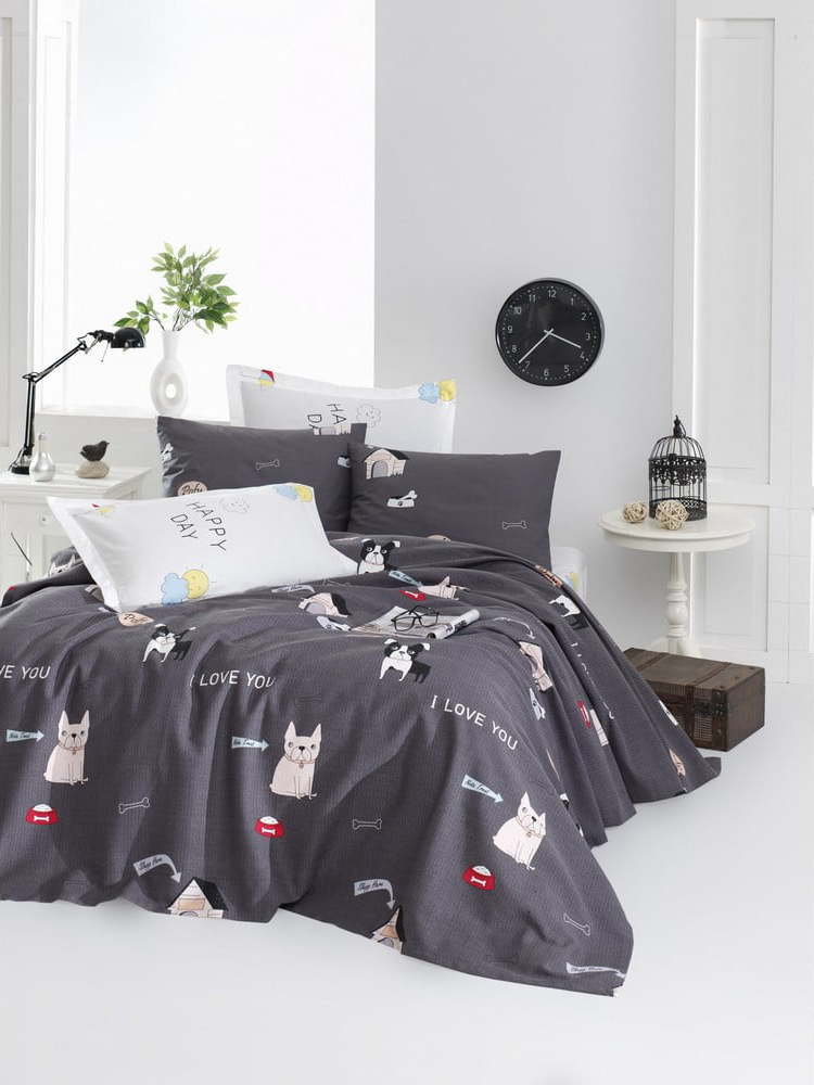 Set přehozu a 2 povlaků na polštáře EnLora Home Papcik Anthracite