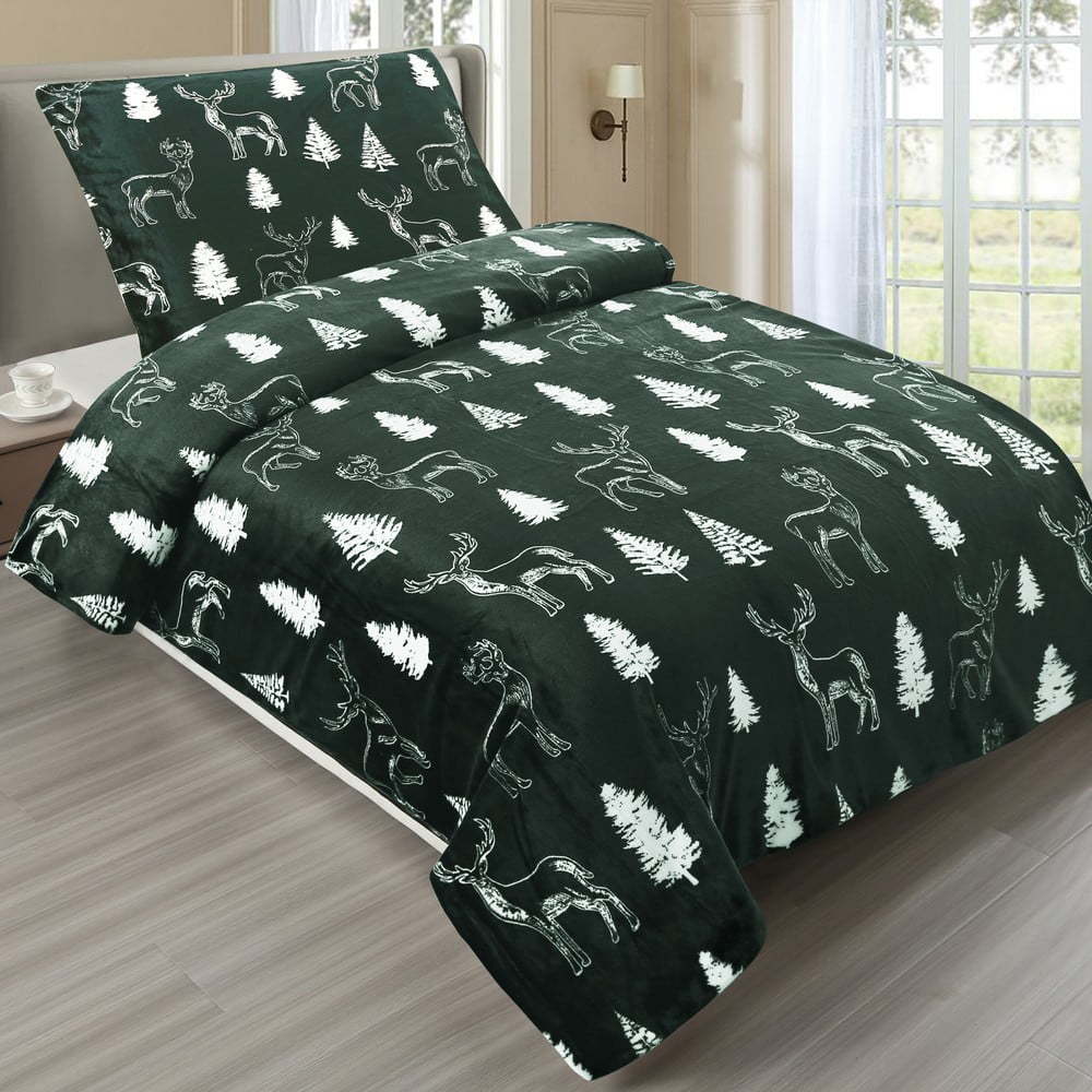 Tmavě zelené povlečení na jednolůžko z mikroplyše 140x200 cm – My House My House