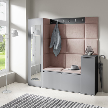 Předsíňová stěna AMI 28 - se zrcadlem Hnědá Grafit Signal-nabytek