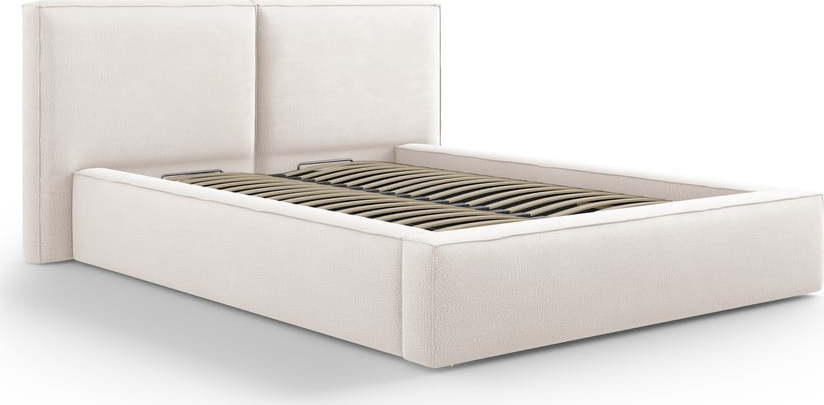 Béžová čalouněná dvoulůžková postel s úložným prostorem a roštem 140x200 cm Arendal – Cosmopolitan Design Cosmopolitan design