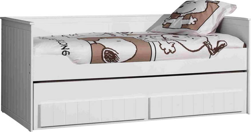 Bílá dětská postel z borovicového dřeva s výsuvným lůžkem s úložným prostorem 90x200 cm Robin – Vipack Vipack