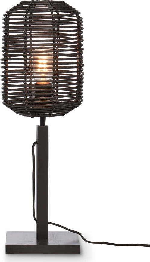 Černá stolní lampa s ratanovým stínidlem (výška 45 cm) Tanami – Good&Mojo Good&Mojo