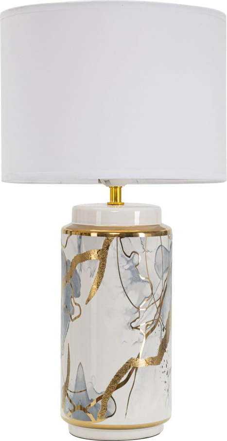 Keramická stolní lampa s textilním stínidlem v bílo-zlaté barvě (výška 48 cm) Glam Abstract – Mauro Ferretti Mauro Ferretti