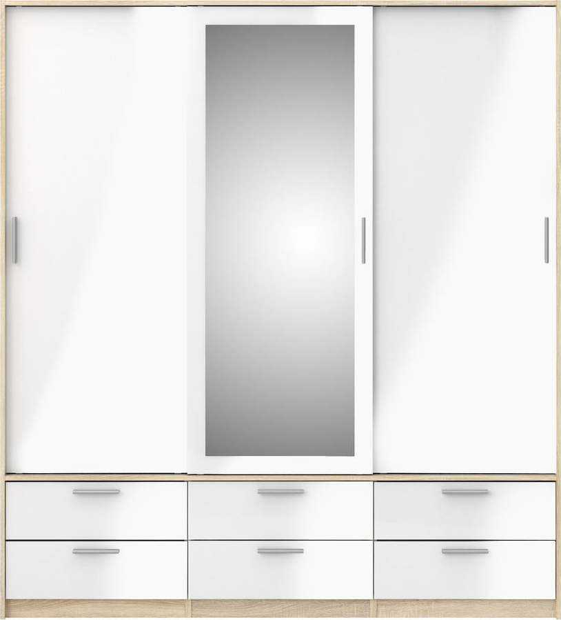Šatní skříň v dekoru dubu s posuvnými dveřmi v bílo-přírodní barvě 181x200 cm Line – Tvilum Tvilum