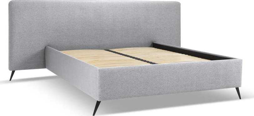 Šedá čalouněná dvoulůžková postel s úložným prostorem a roštem 180x200 cm Walter – Milo Casa Milo Casa