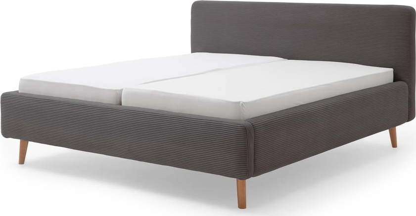 Šedá čalouněná dvoulůžková postel s úložným prostorem s roštem 140x200 cm Mattis Cord – Meise Möbel Meise Möbel