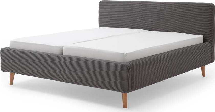 Šedá čalouněná dvoulůžková postel s úložným prostorem s roštem 160x200 cm Mattis Cord – Meise Möbel Meise Möbel