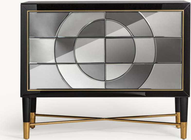 Skleněná nízká komoda v černo-stříbrné barvě 102x81 cm Isabella – Burkina Burkina