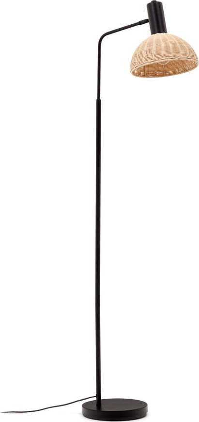Stojací lampa s ratanovým stínidlem v černo-přírodní barvě (výška 157 cm) Damila – Kave Home Kave Home