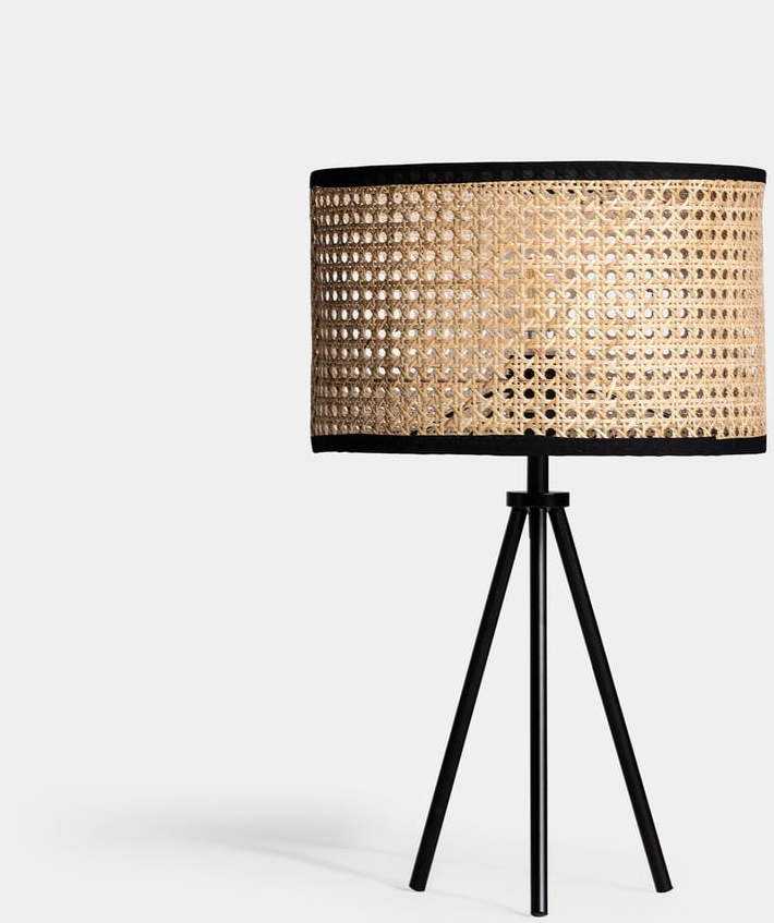 Stolní lampa s ratanovým stínidlem v černo-přírodní barvě (výška 54 cm) – Burkina Burkina
