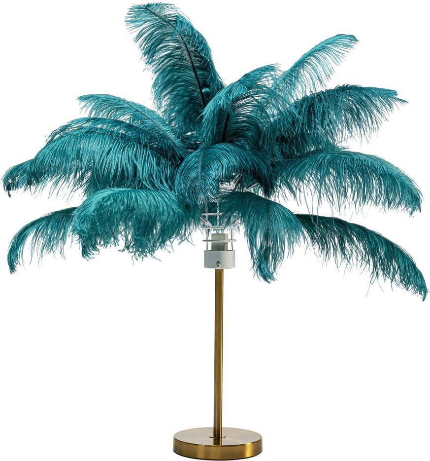 Stolní lampa v petrolejové barvě se stínidlem z peří (výška 60 cm) Feather Palm – Kare Design Kare Design
