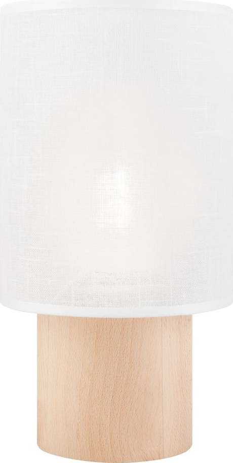 Světle hnědo-bílá stolní lampa s textilním stínidlem