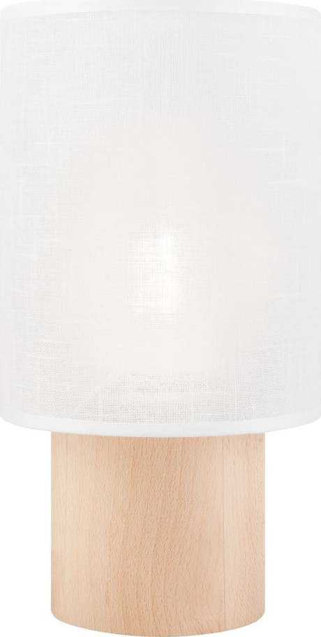 Světle hnědo-bílá stolní lampa s textilním stínidlem