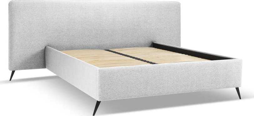 Světle šedá čalouněná dvoulůžková postel s úložným prostorem a roštem 140x200 cm Walter – Milo Casa Milo Casa