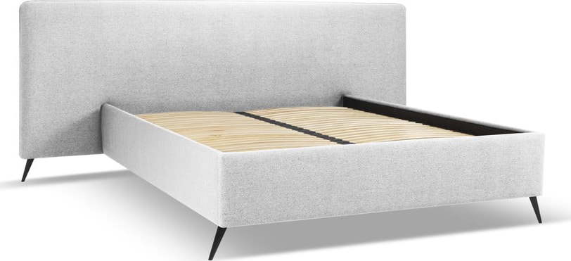 Světle šedá čalouněná dvoulůžková postel s úložným prostorem a roštem 180x200 cm Walter – Milo Casa Milo Casa