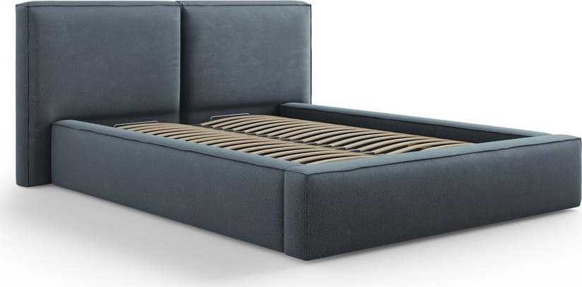 Tmavě modrá čalouněná dvoulůžková postel s úložným prostorem a roštem 140x200 cm Arendal – Cosmopolitan Design Cosmopolitan design