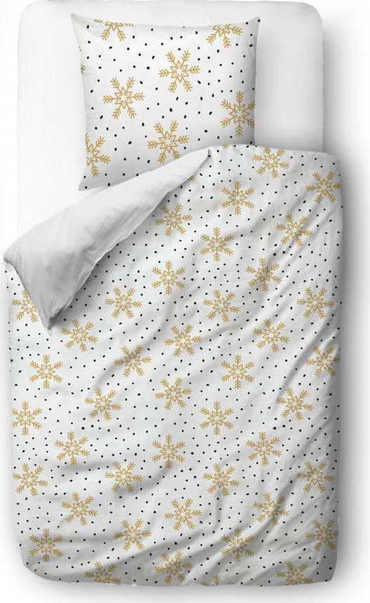 Vánoční povlečení na jednolůžko z bavlněného saténu Butter Kings Golden Snowflakes