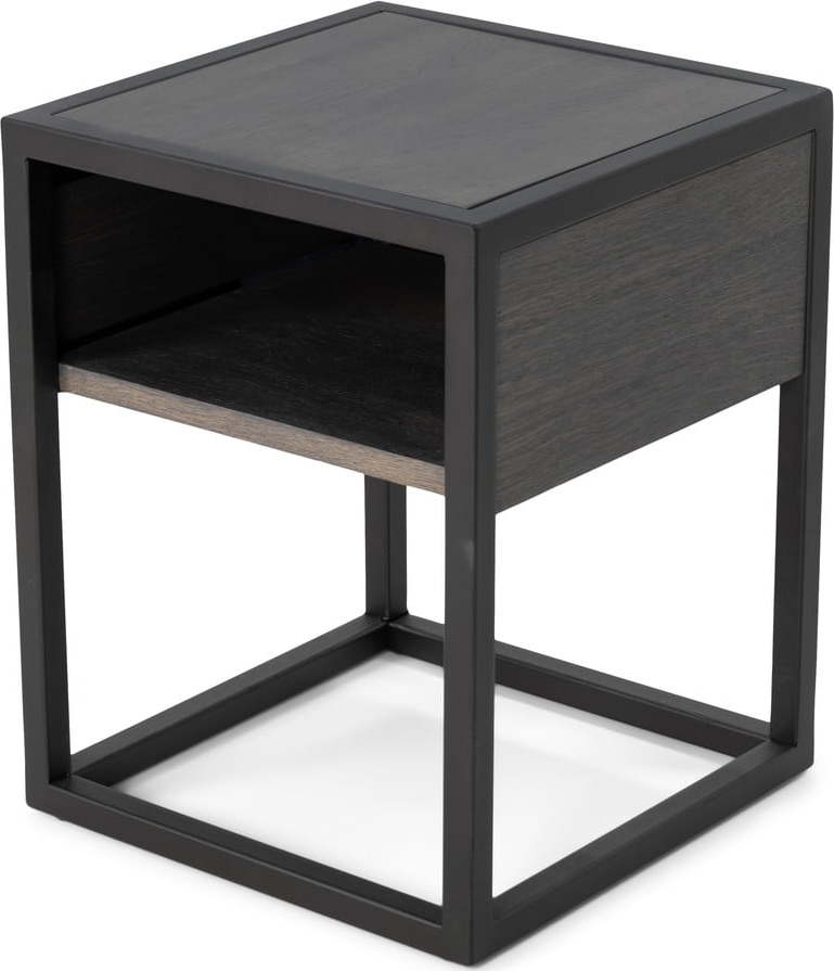 Černý/šedý noční stolek s deskou z dubového dřeva s poličkami Diva – Spinder Design Spinder Design