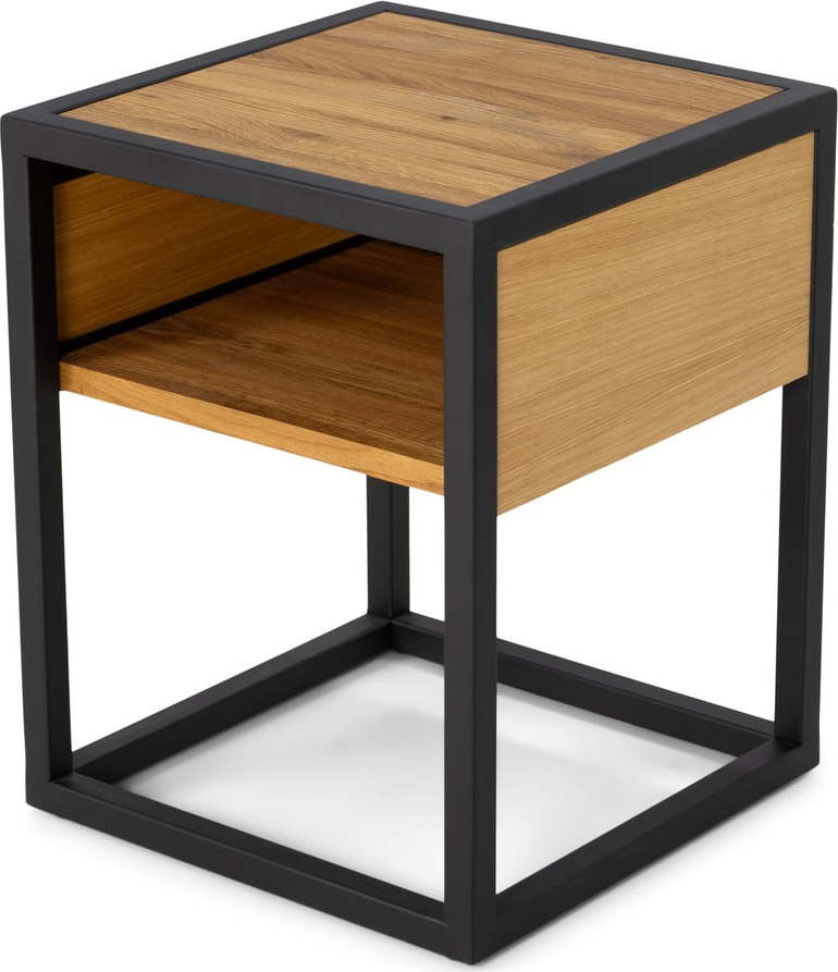 Černý/v přírodní barvě noční stolek s deskou z dubového dřeva s poličkami Diva – Spinder Design Spinder Design