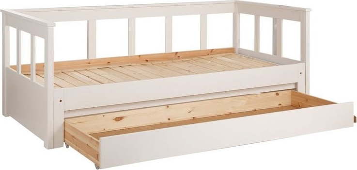 Bílá dětská postel z borovicového dřeva s výsuvným lůžkem s úložným prostorem 90x200 cm PINO – Vipack Vipack