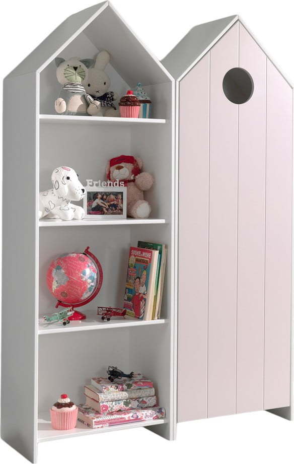 Bílo-světle růžová otevřená dětská šatní skříň 115x171