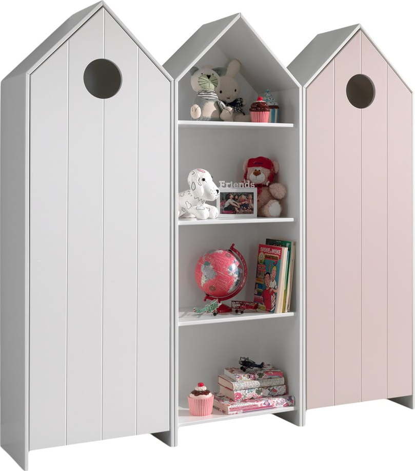 Bílo-světle růžová otevřená dětská šatní skříň 173x171