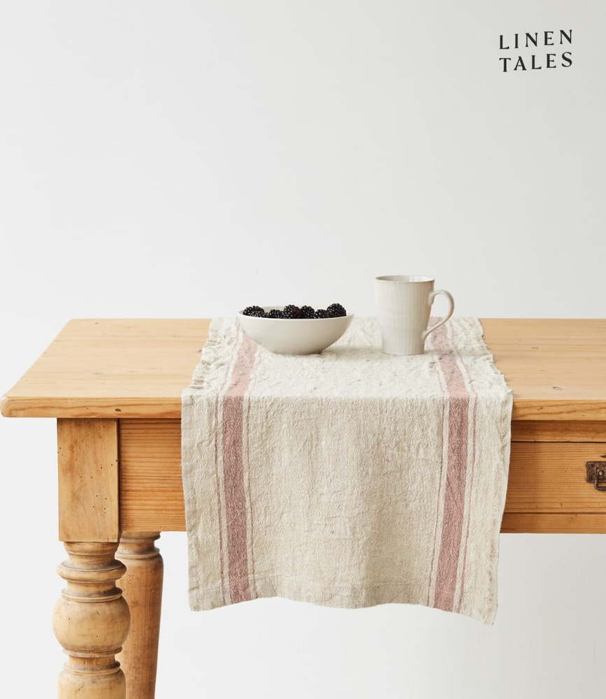 Lněný běhoun na stůl 40x200 cm Beige Stripe Vintage – Linen Tales Linen Tales