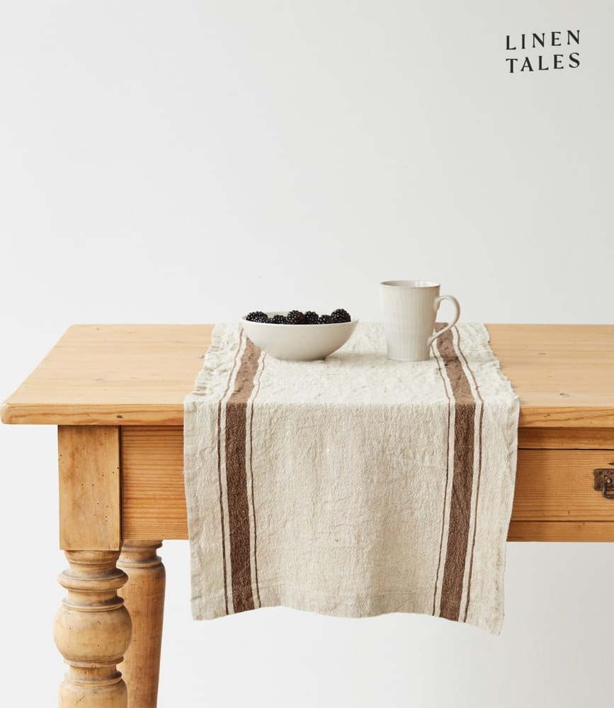 Lněný běhoun na stůl 40x200 cm Mocca Stripe Vintage – Linen Tales Linen Tales