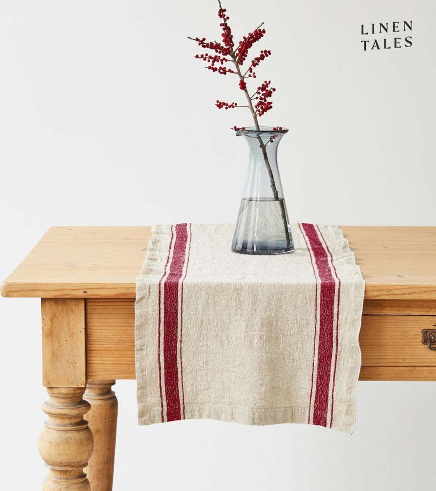 Lněný běhoun na stůl 40x200 cm Red Stripe Vintage – Linen Tales Linen Tales