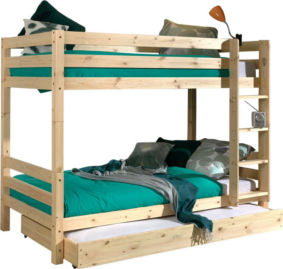 Patrová dětská postel z borovicového dřeva s úložným prostorem v přírodní barvě PINO – Vipack Vipack