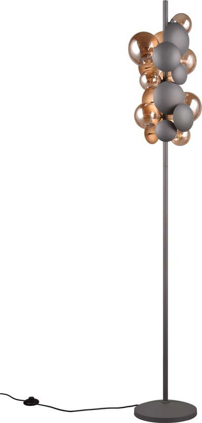 Stojací lampa se skleněným stínidlem v šedo-zlaté barvě (výška 155 cm) Bubble – Trio Select Trio Select