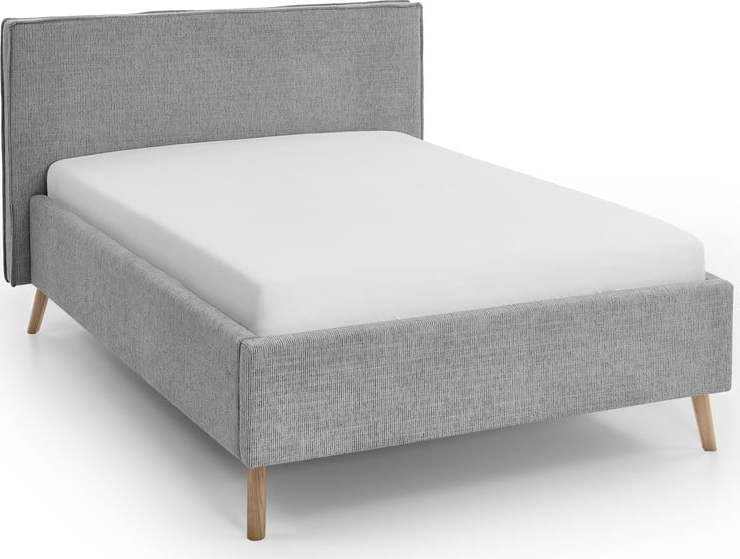 Světle šedá čalouněná dvoulůžková postel s úložným prostorem s roštem 140x200 cm Riva – Meise Möbel Meise Möbel
