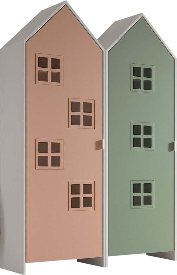 Zeleno-růžová dětská šatní skříň 115x171