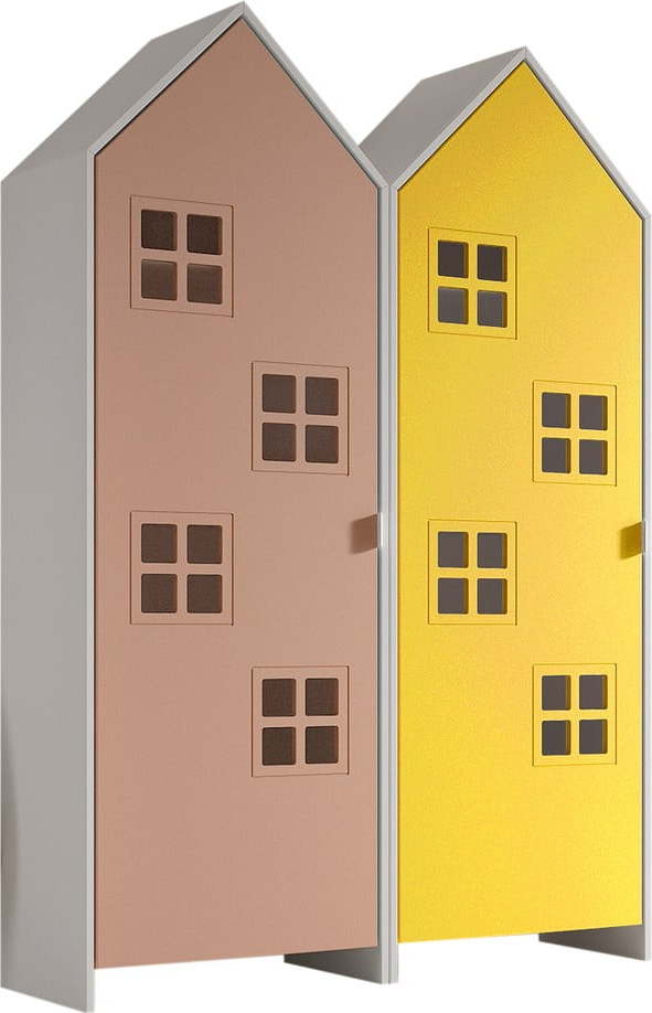 Žluto-růžová dětská šatní skříň 115x171