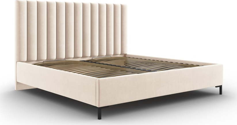 Béžová čalouněná dvoulůžková postel s úložným prostorem s roštem 180x200 cm Casey – Mazzini Beds Mazzini Beds