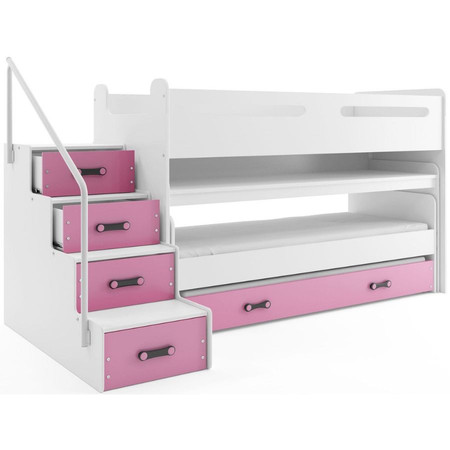 Dětská patrová postel s výsuvnou postelí MAX I 80x200 cm - bílá Ružové BMS