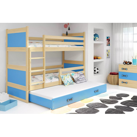 Dětská patrová postel s výsuvnou postelí RICO 200x90 cm Modrá Borovice BMS