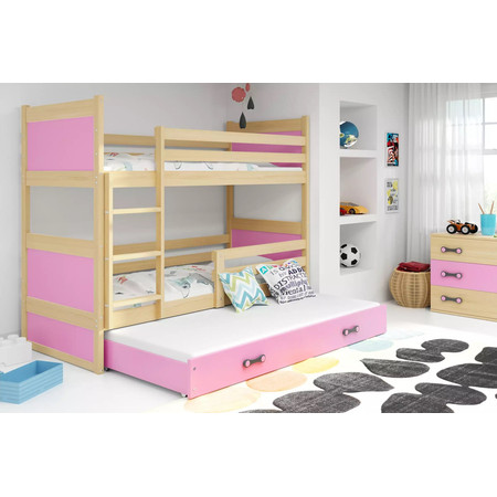 Dětská patrová postel s výsuvnou postelí RICO 200x90 cm Růžová Borovice BMS