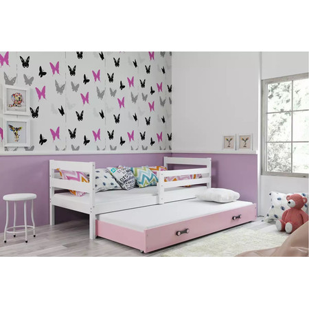 Dětská postel s výsuvnou postelí ERYK 190x80 cm Bílá Ružové BMS