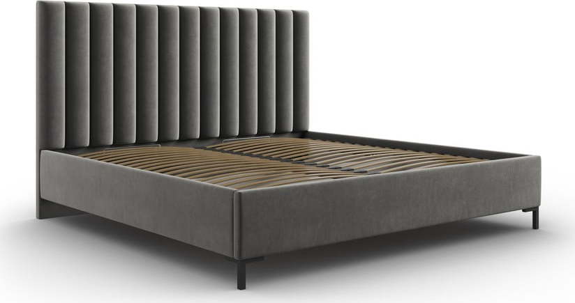Šedá čalouněná dvoulůžková postel s úložným prostorem s roštem 160x200 cm Casey – Mazzini Beds Mazzini Beds
