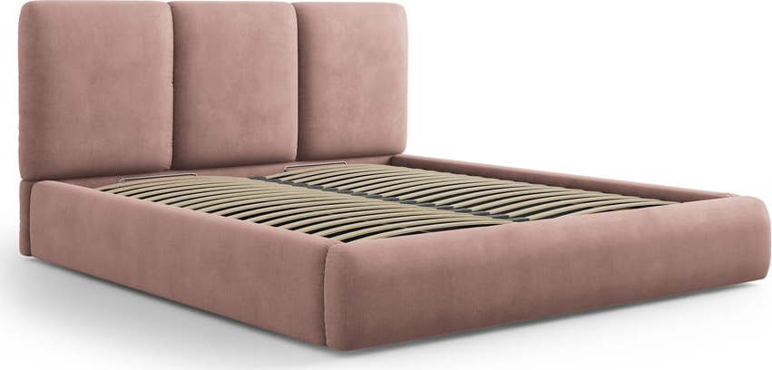 Světle růžová čalouněná dvoulůžková postel s úložným prostorem s roštem 160x200 cm Brody – Mazzini Beds Mazzini Beds