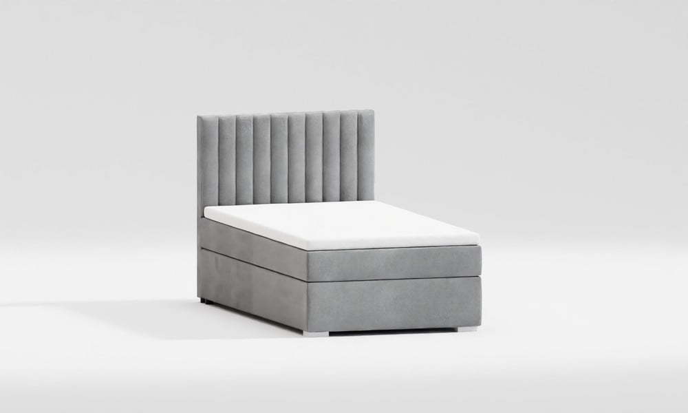 Světle šedá čalouněná jednolůžková postel s úložným prostorem s roštem 80x200 cm Bunny – Ropez Ropez