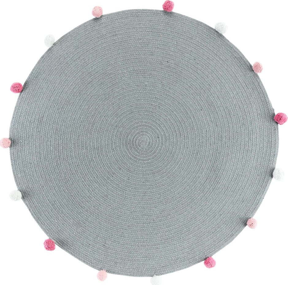 Světle šedý kulatý koberec ø 90 cm Pompomparty – douceur d'intérieur Douceur d intérieur