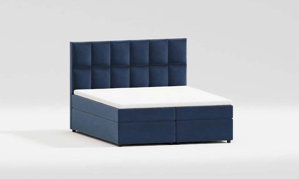 Tmavě modrá čalouněná dvoulůžková postel s úložným prostorem 140x200 cm Flip – Ropez Ropez
