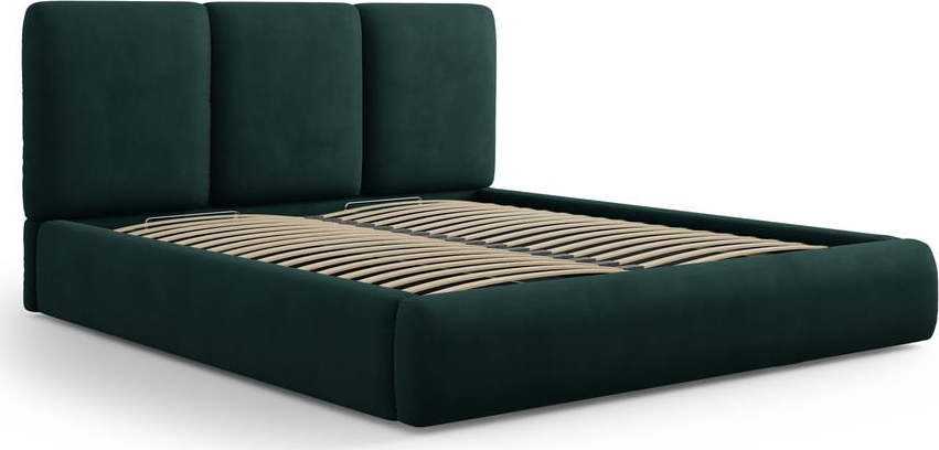 Tmavě zelená čalouněná dvoulůžková postel s úložným prostorem s roštem 200x200 cm Brody – Mazzini Beds Mazzini Beds