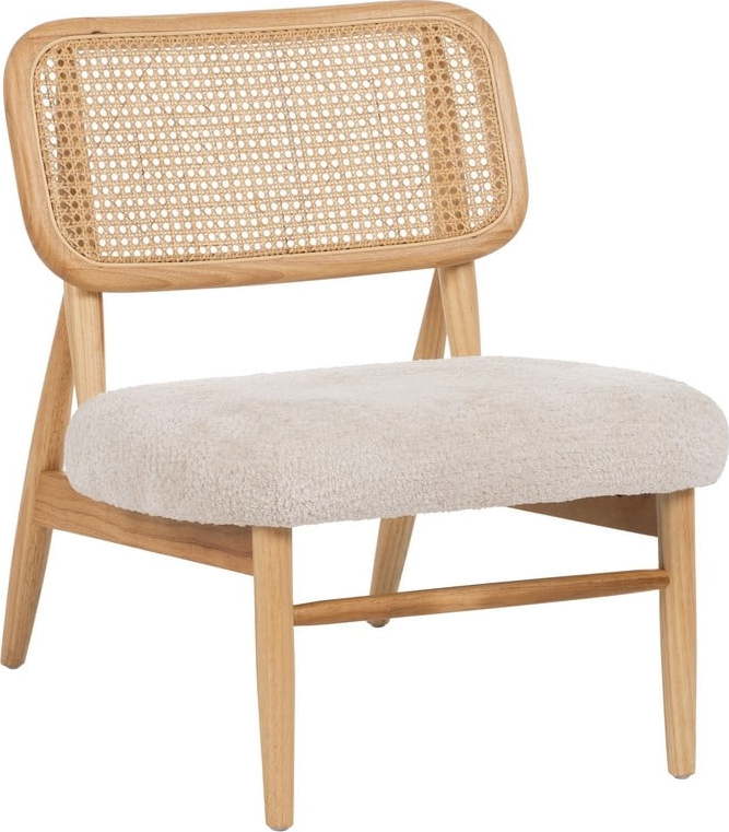 Křeslo s výpletem z textilie bouclé v krémové a přírodní barvě – Ixia Ixia